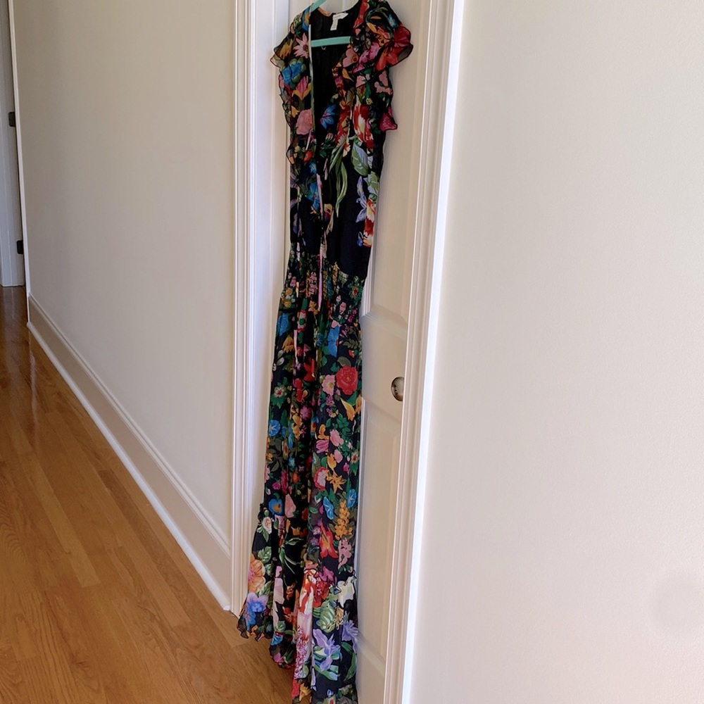 Boston Proper Size Medium Maxi Floral Dress Ruffle V Neck